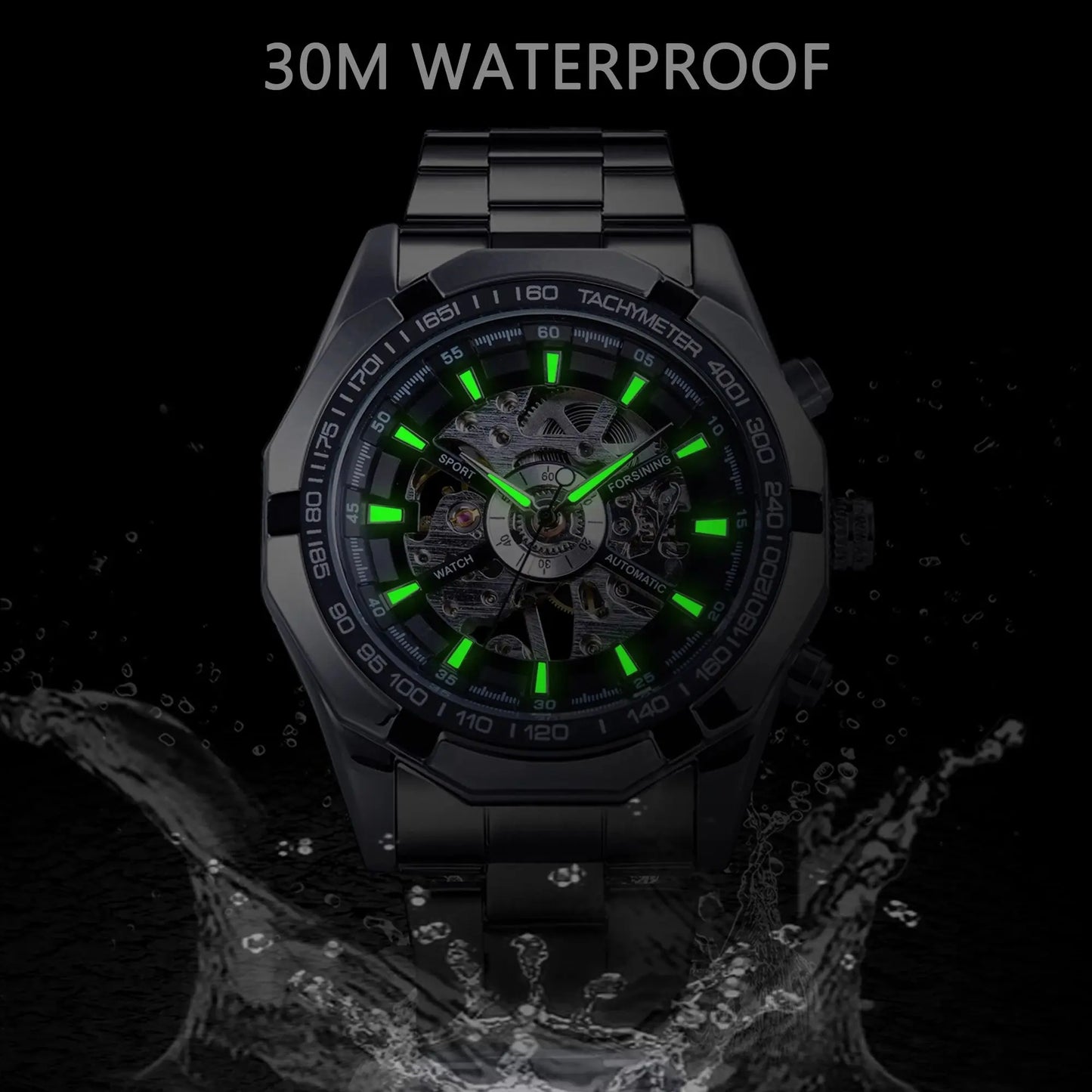 Edelstahl Wasserdicht Herren Skelett Uhr