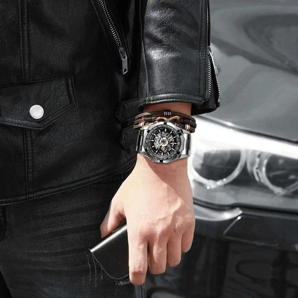 Edelstahl Wasserdicht Herren Skelett Uhr