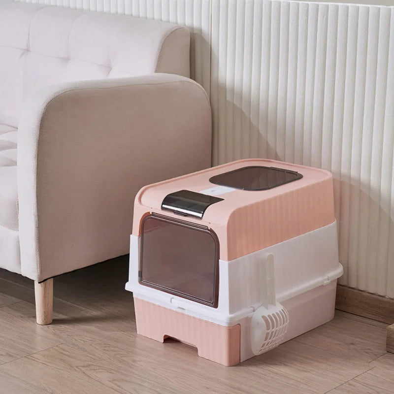 Tragbare, zusammenklappbare Katzentoilette mit Spritzschutz