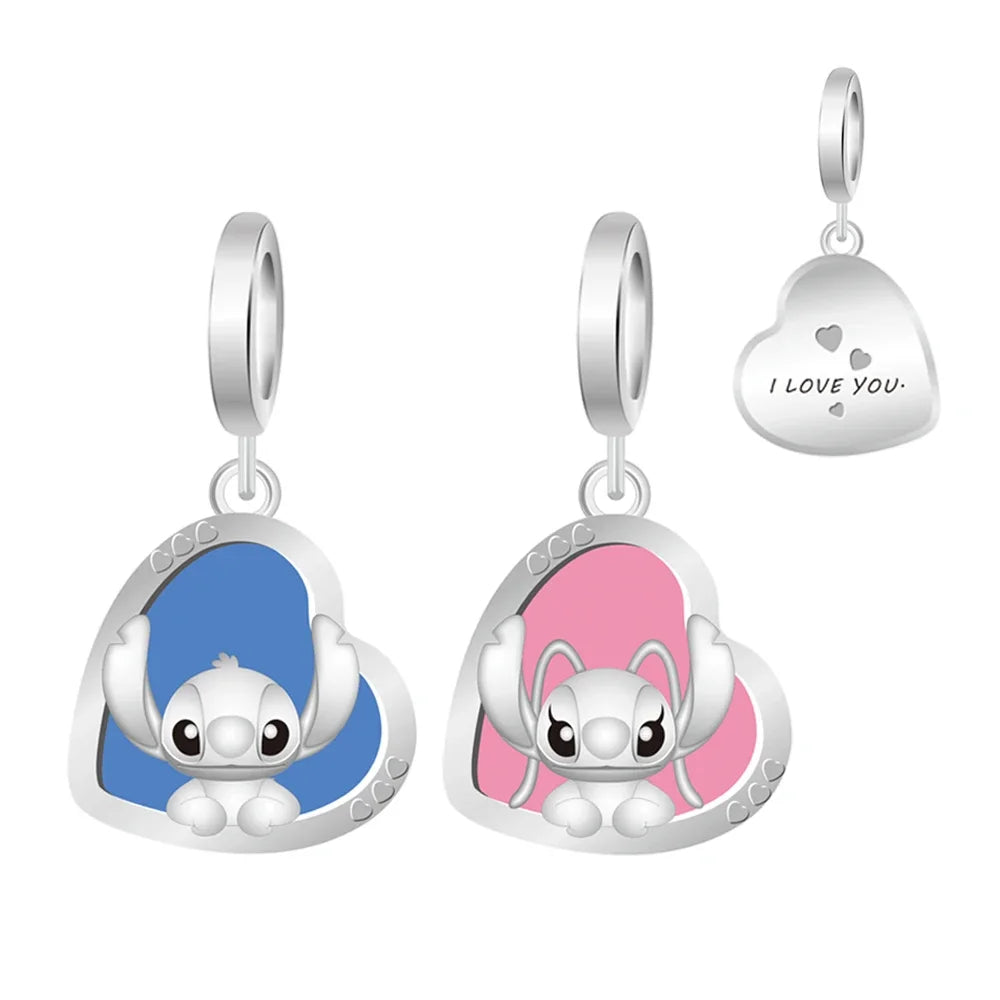 Cartoon-Charm mit Stitch- und Engel-Paar passend für Armband und Halskette