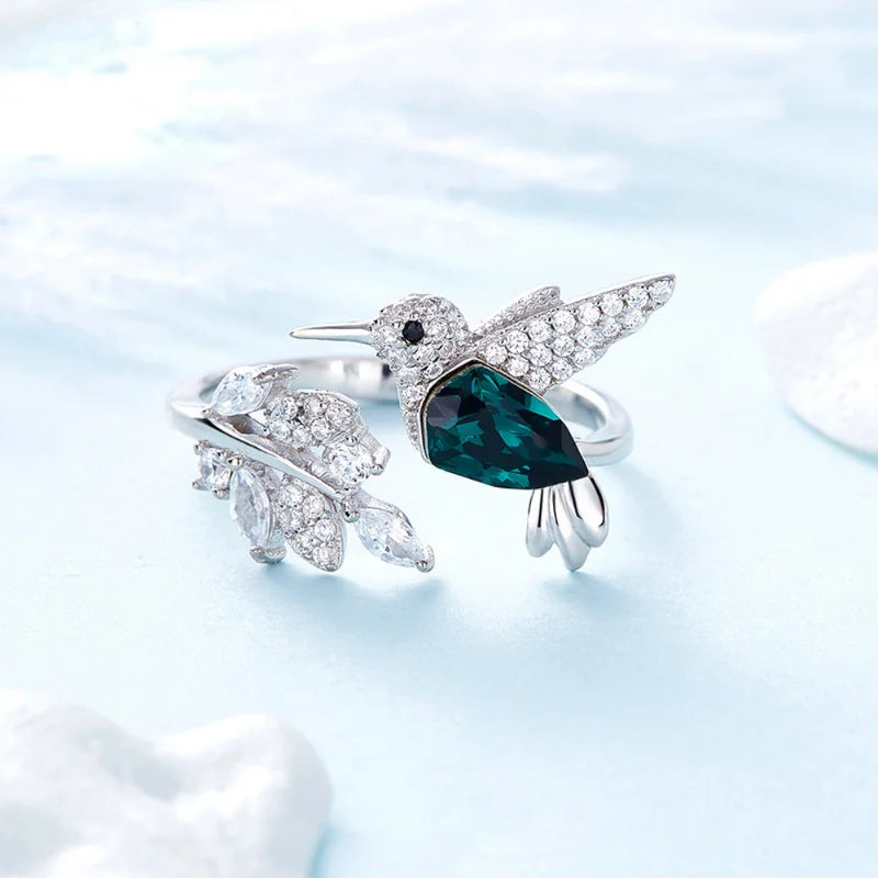 Elegante, verstellbare Kolibri-Ringe aus natürlichem blauem Stein