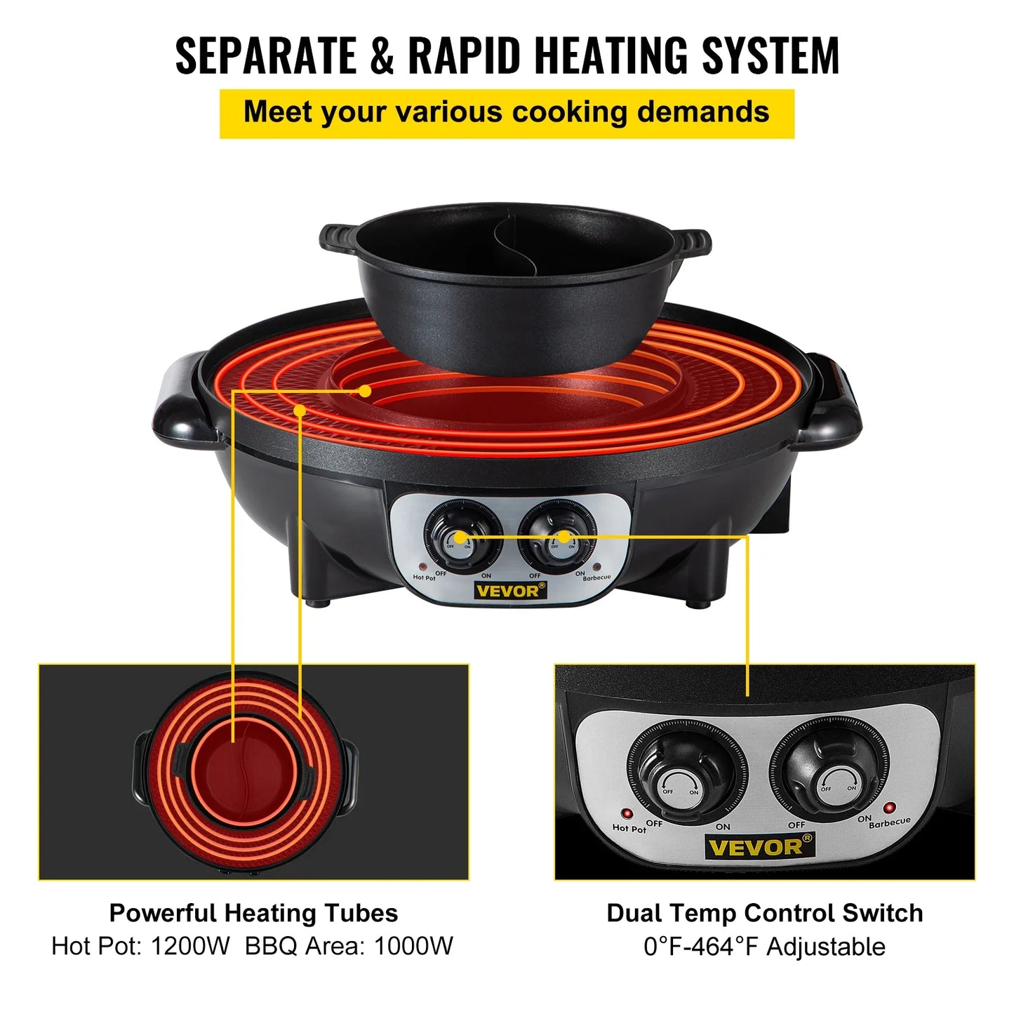 VEVOR Elektrischer Hot Pot BBQ-Grill 2 in 1 2200 W