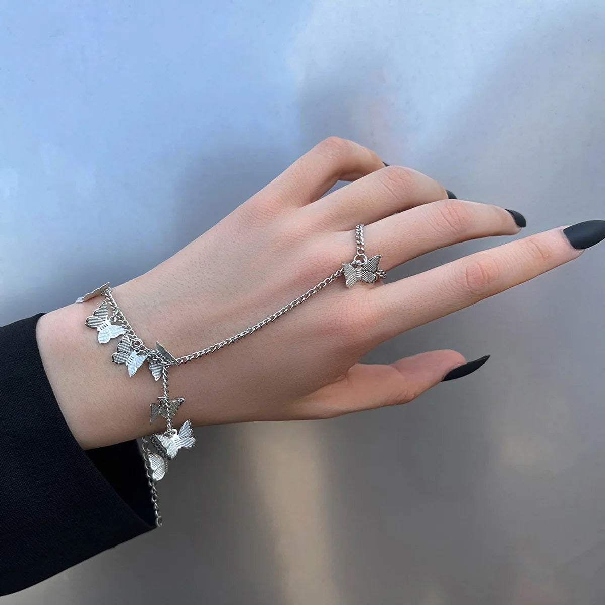 Vintage Punk Schmetterling Ring mit Armband