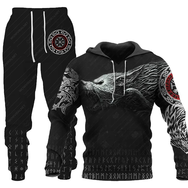 Wolf 3D-gedruckter Hoodie+Pants