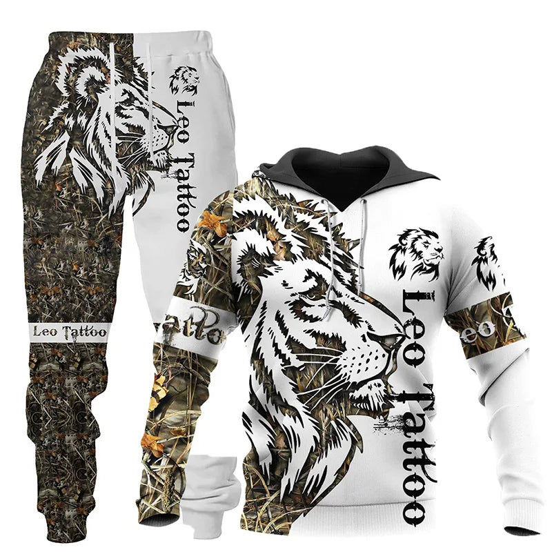 Wolf 3D-gedruckter Hoodie+Pants