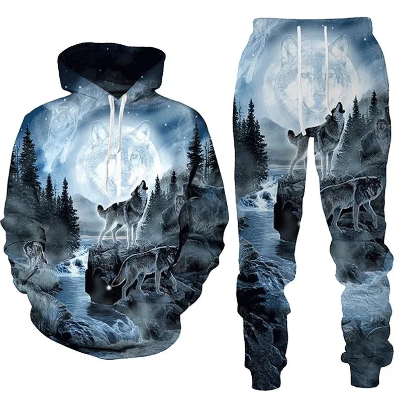 Wolf 3D-gedruckter Hoodie+Pants