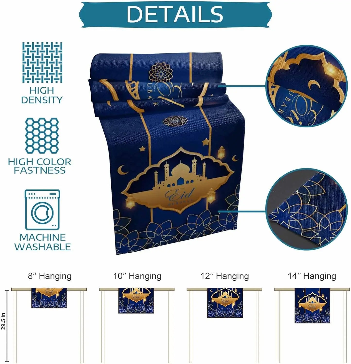Eid Mubarak Muslim Ramadan Table Runner Islamic Mosque Ramadan Decoration for Home Kitchen Table 2025 Ramadan Kareem Eid Al Adha Eid Mubarak Muslimischer Ramadan-Tischläufer
