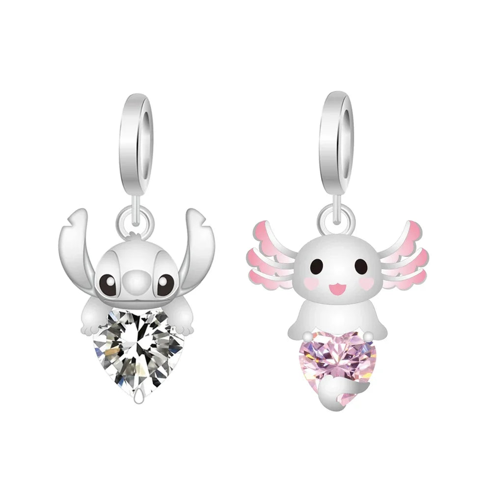 Cartoon-Charm mit Stitch- und Engel-Paar passend für Armband und Halskette