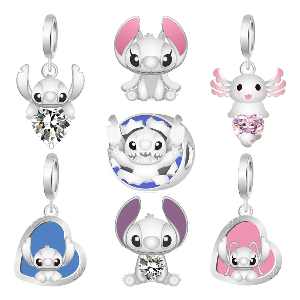 Cartoon-Charm mit Stitch- und Engel-Paar passend für Armband und Halskette