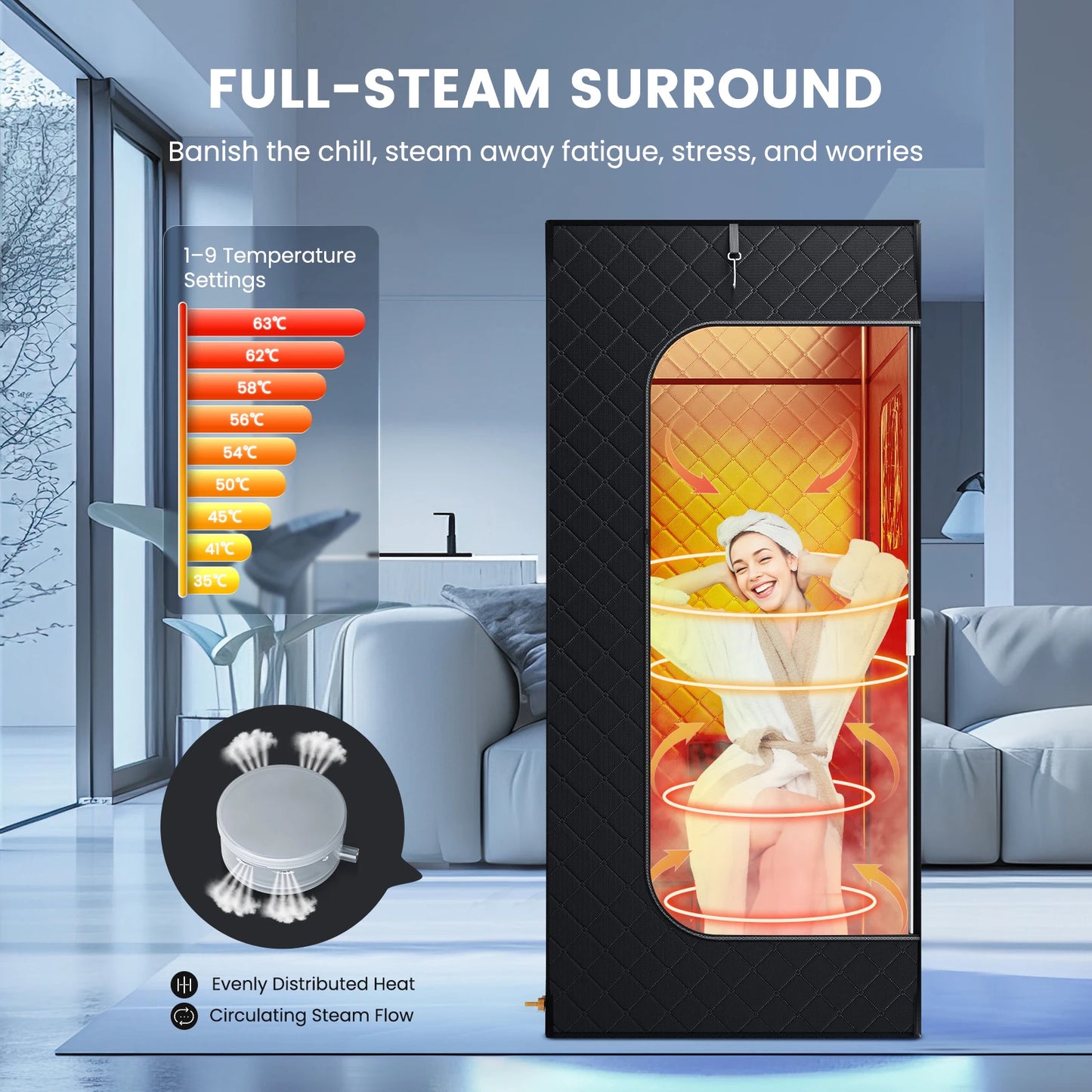 Tragbarer Dampfsauna-Zeltraum mit Dampfer, 3 l, 1000 W