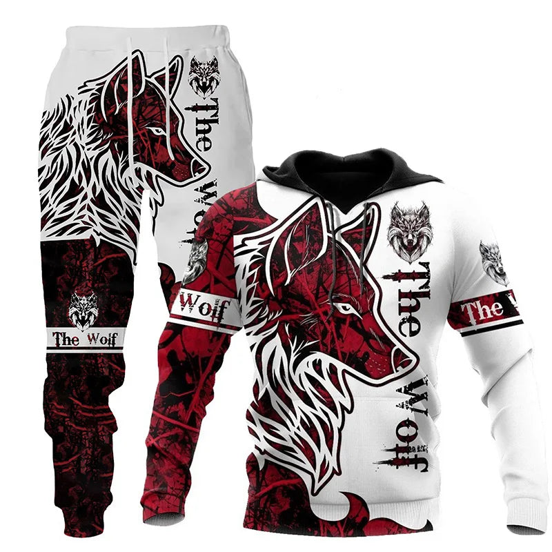 Wolf 3D-gedruckter Hoodie+Pants