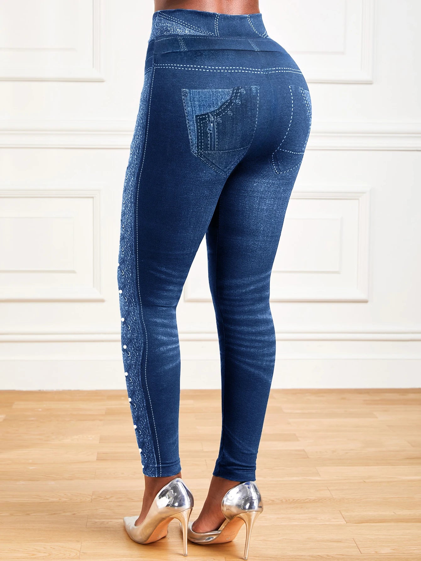 Leggings mit hochelastischem Denim-Print