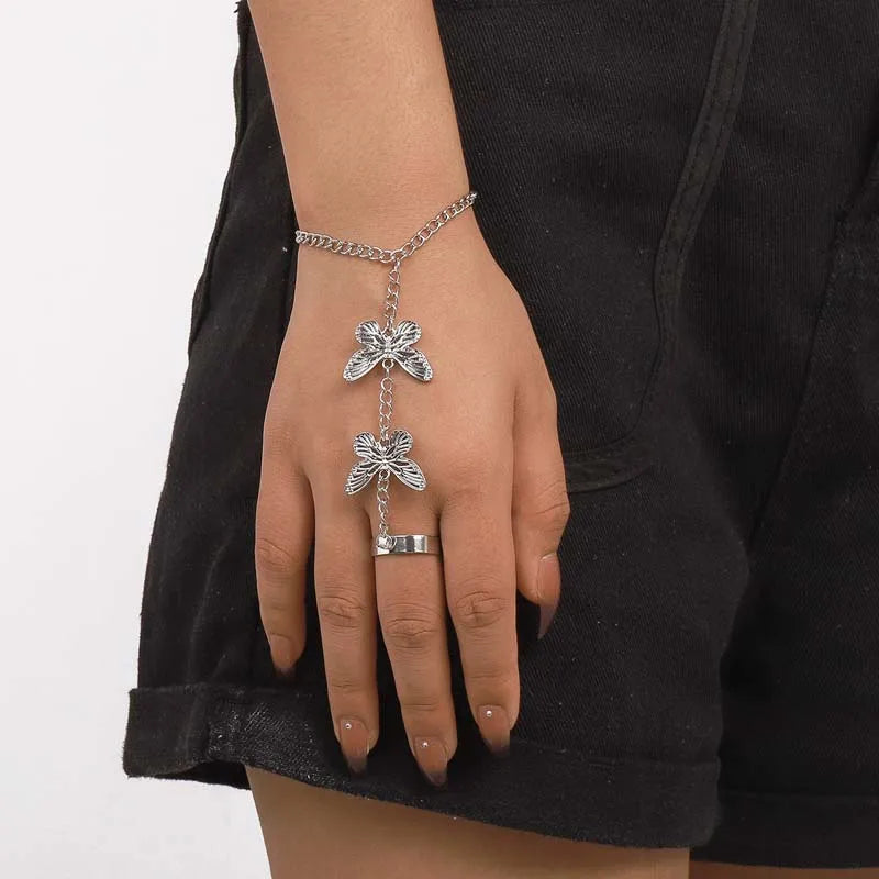 Vintage Punk Schmetterling Ring mit Armband