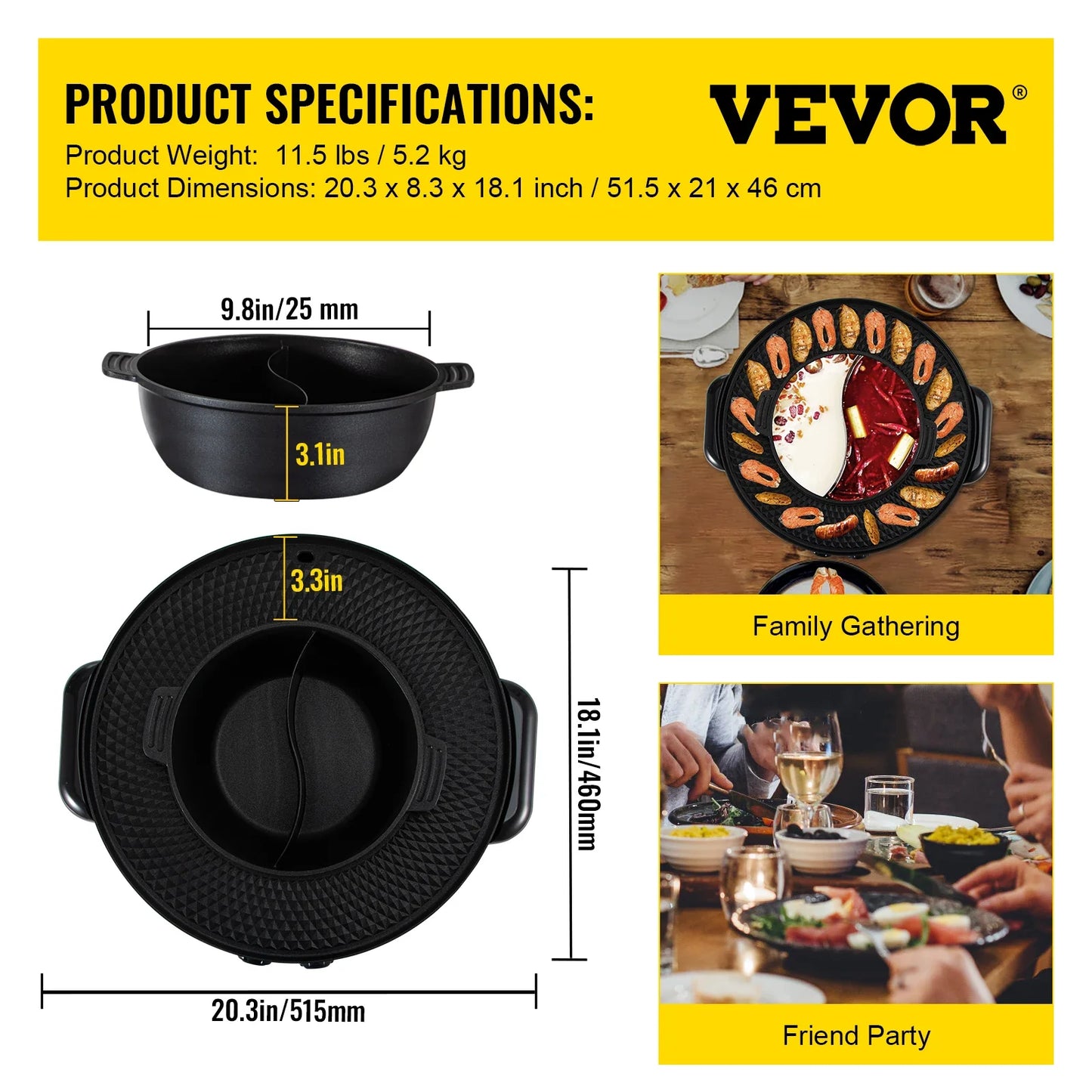 VEVOR Elektrischer Hot Pot BBQ-Grill 2 in 1 2200 W