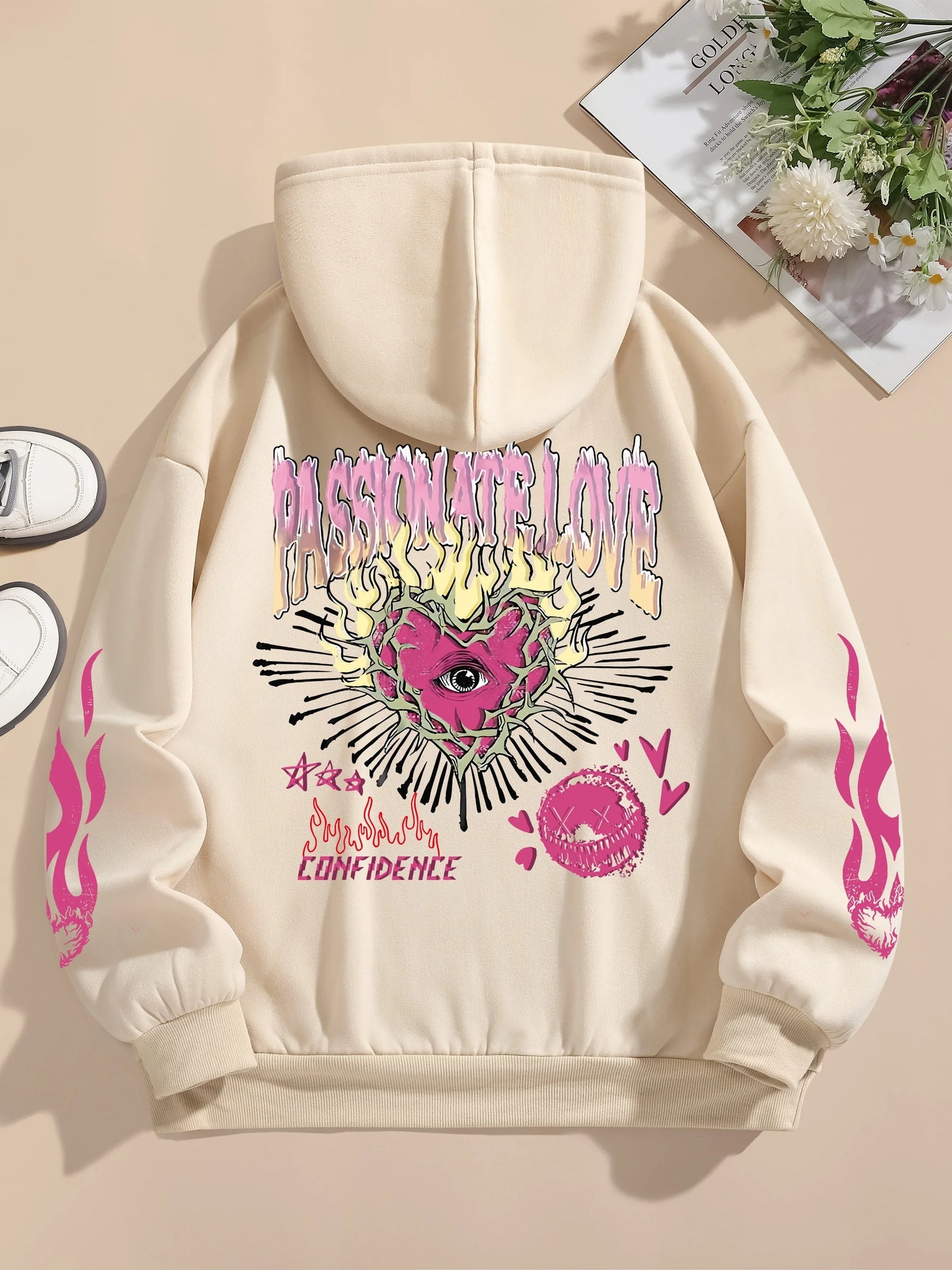 Flamme Herz Bedruckte Hoodie
