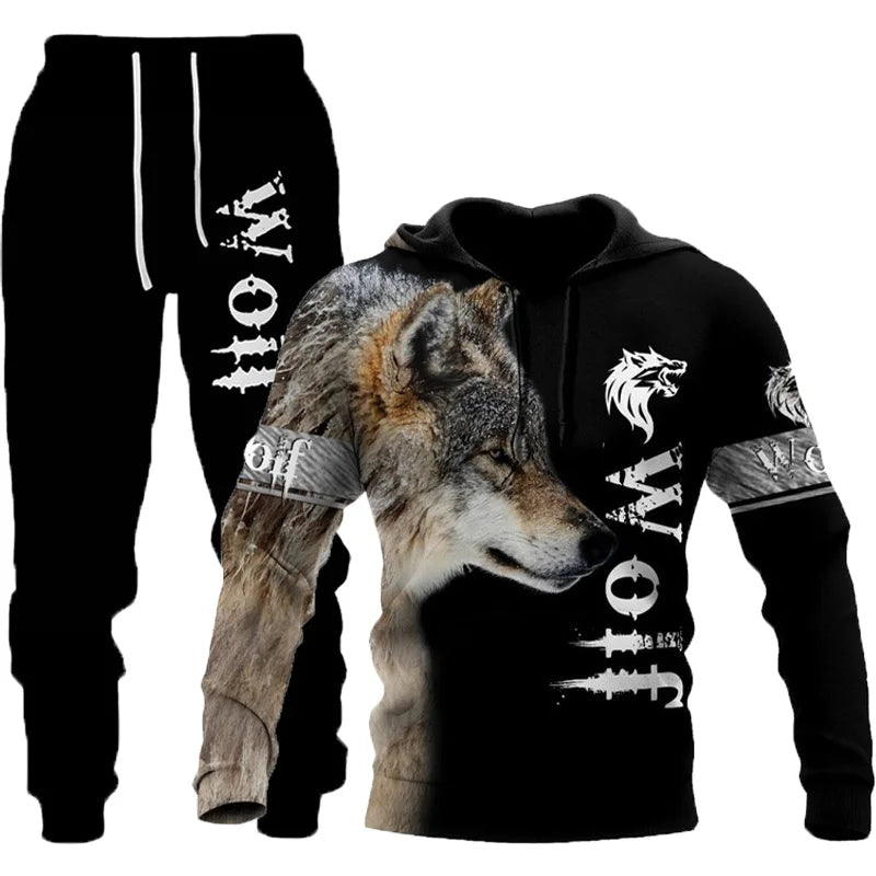 Wolf 3D-gedruckter Hoodie+Pants