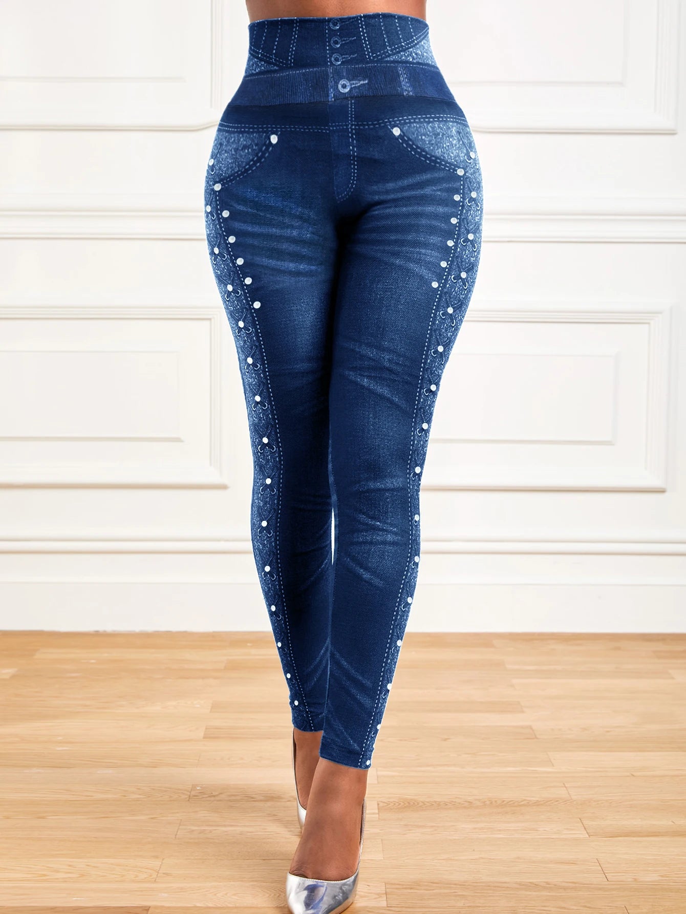 Leggings mit hochelastischem Denim-Print