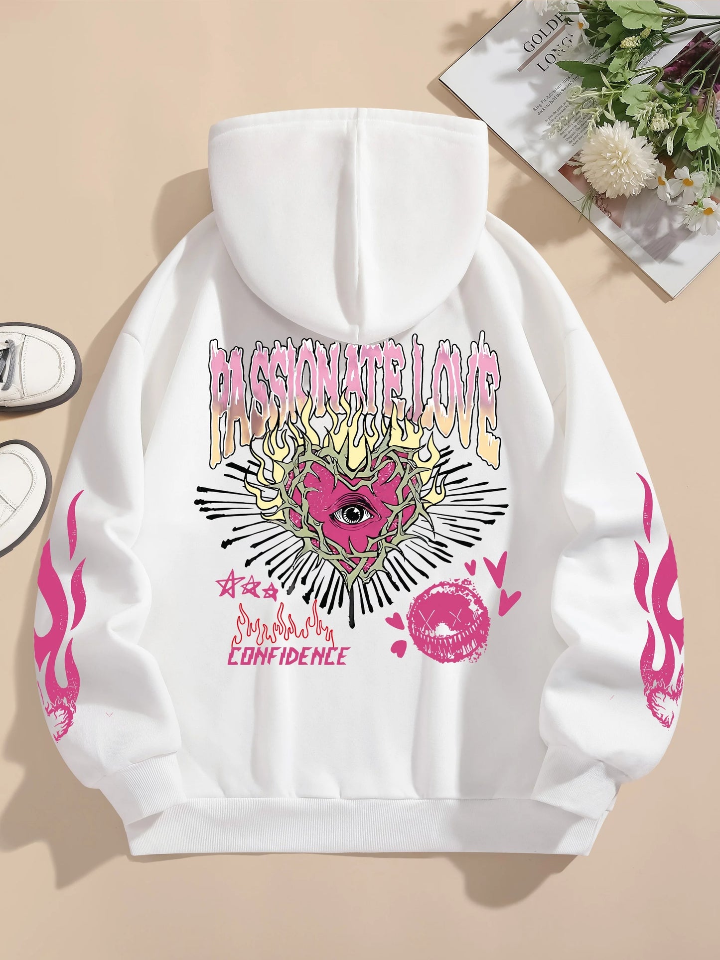 Flamme Herz Bedruckte Hoodie