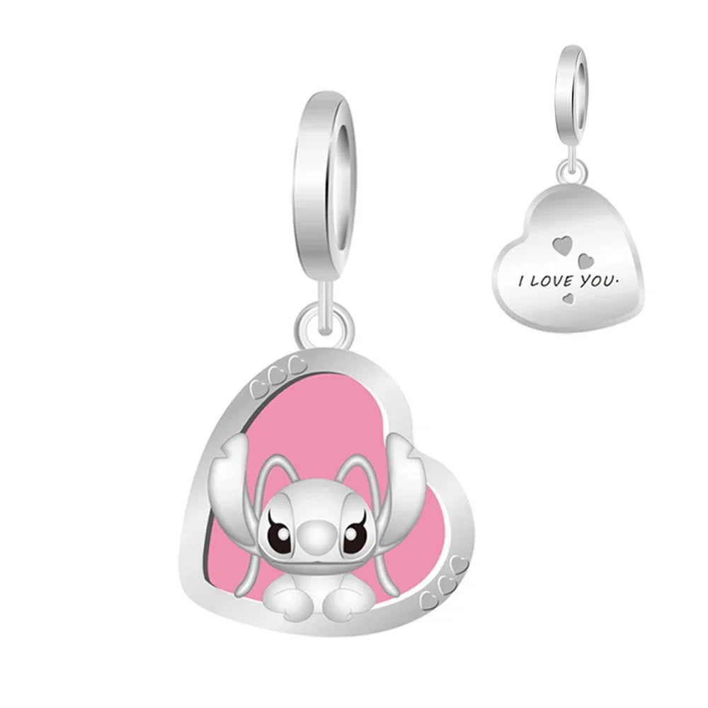 Cartoon-Charm mit Stitch- und Engel-Paar passend für Armband und Halskette