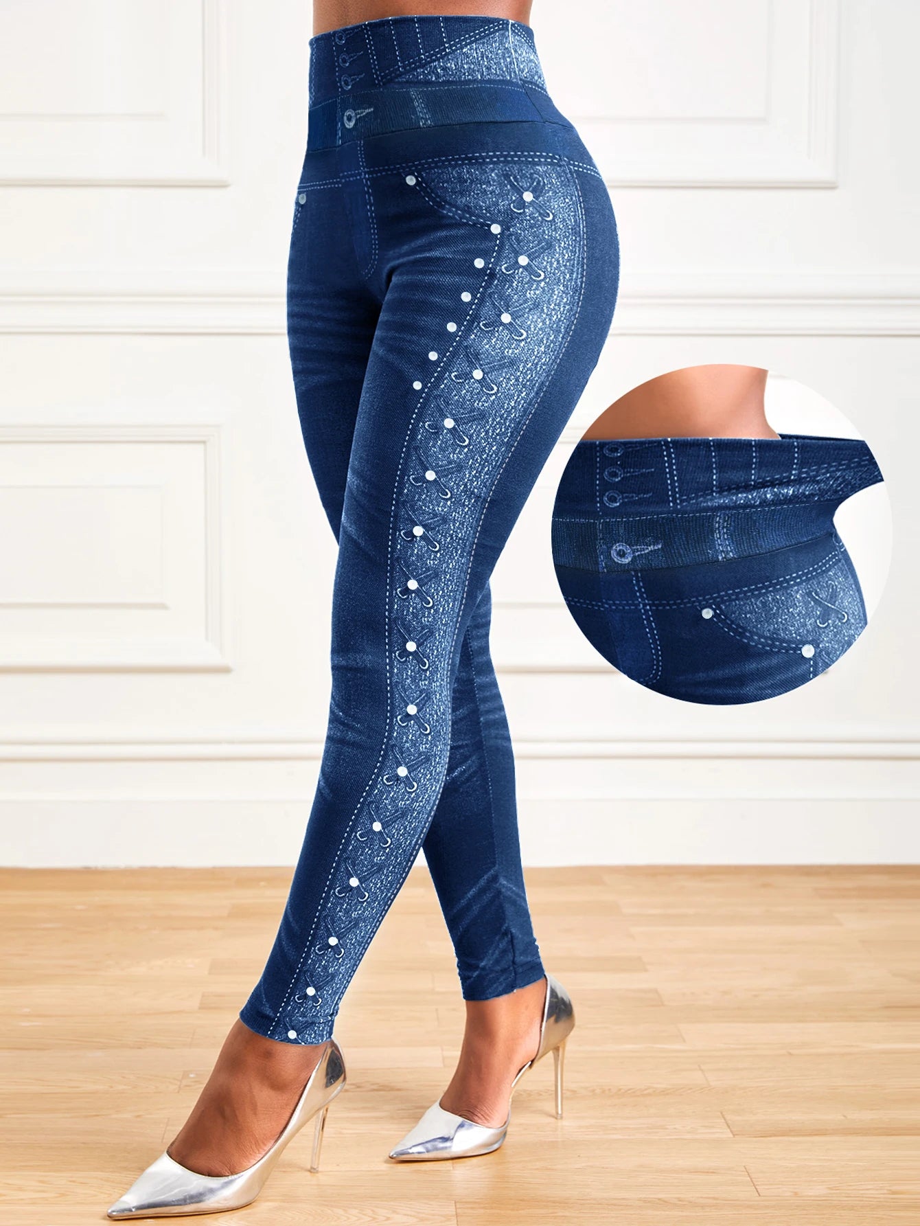 Leggings mit hochelastischem Denim-Print