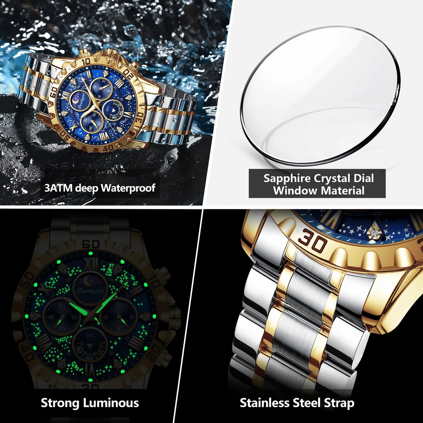 Hochwertige Militär Herrenuhr Chronograph Wasserdicht