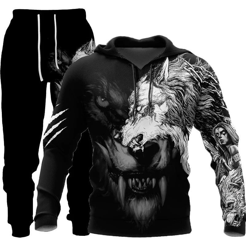 Wolf 3D-gedruckter Hoodie+Pants