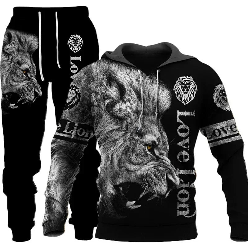 Wolf 3D-gedruckter Hoodie+Pants