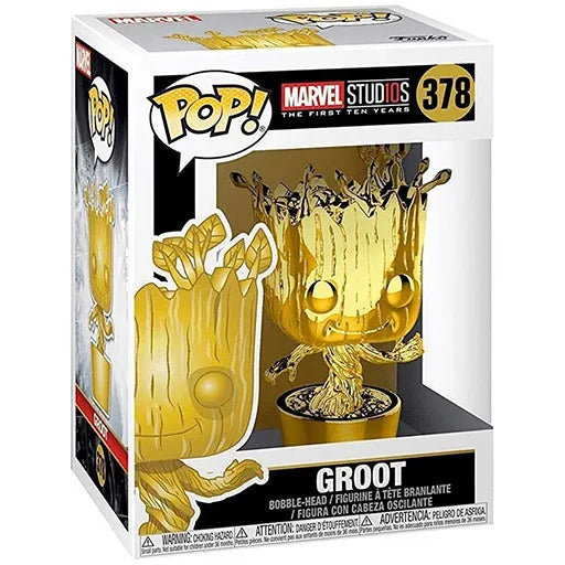 Funko Pop Marvel Studios 10 Anniversary Groot (Gold Chrome) 378 Galaxy Guardians Holiday Dancing Grooted 101 #