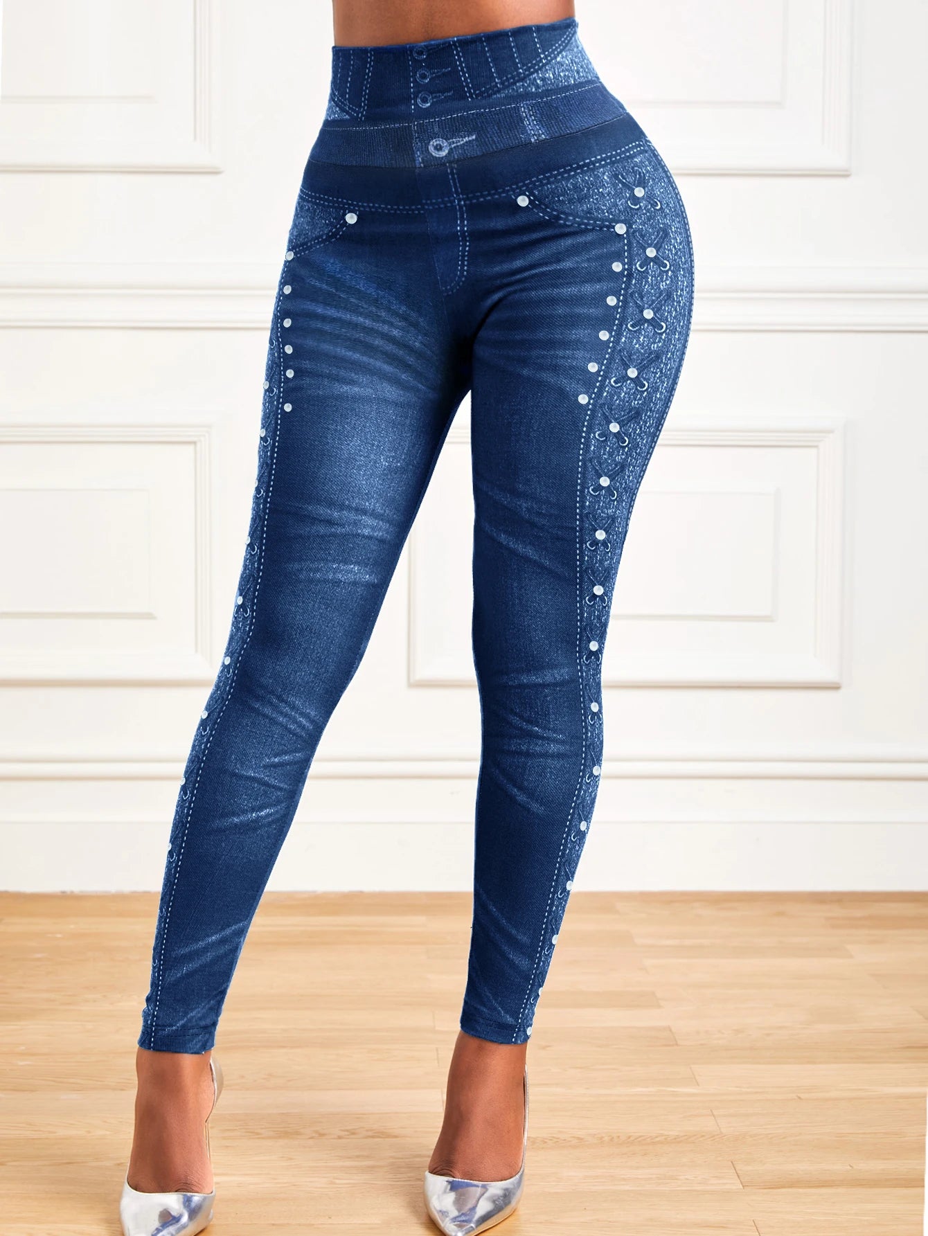 Leggings mit hochelastischem Denim-Print