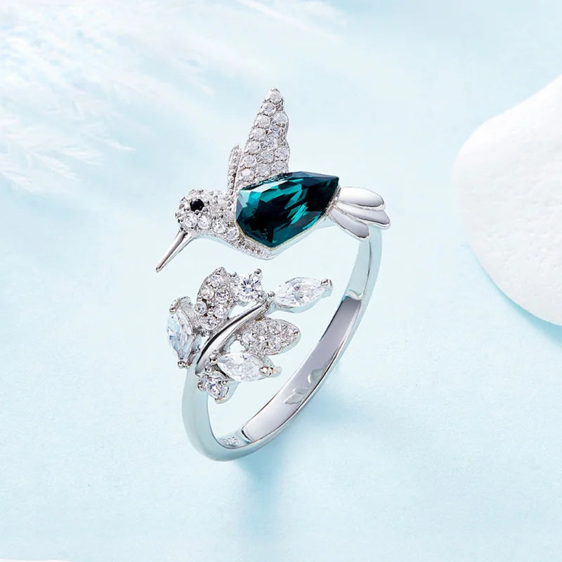 Elegante, verstellbare Kolibri-Ringe aus natürlichem blauem Stein