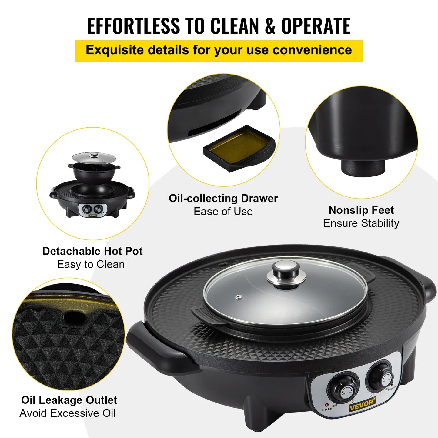 VEVOR Elektrischer Hot Pot BBQ-Grill 2 in 1 2200 W