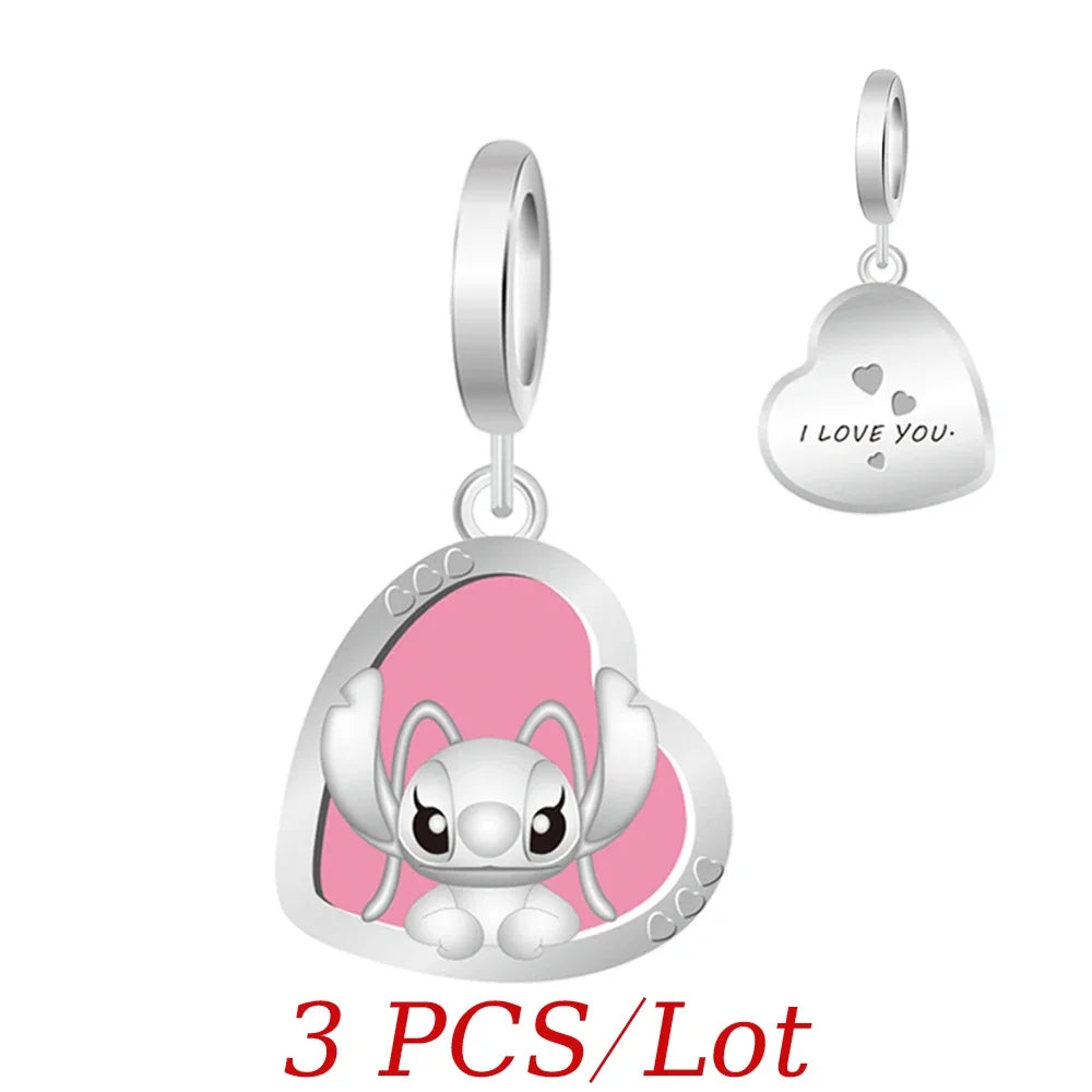 Cartoon-Charm mit Stitch- und Engel-Paar passend für Armband und Halskette
