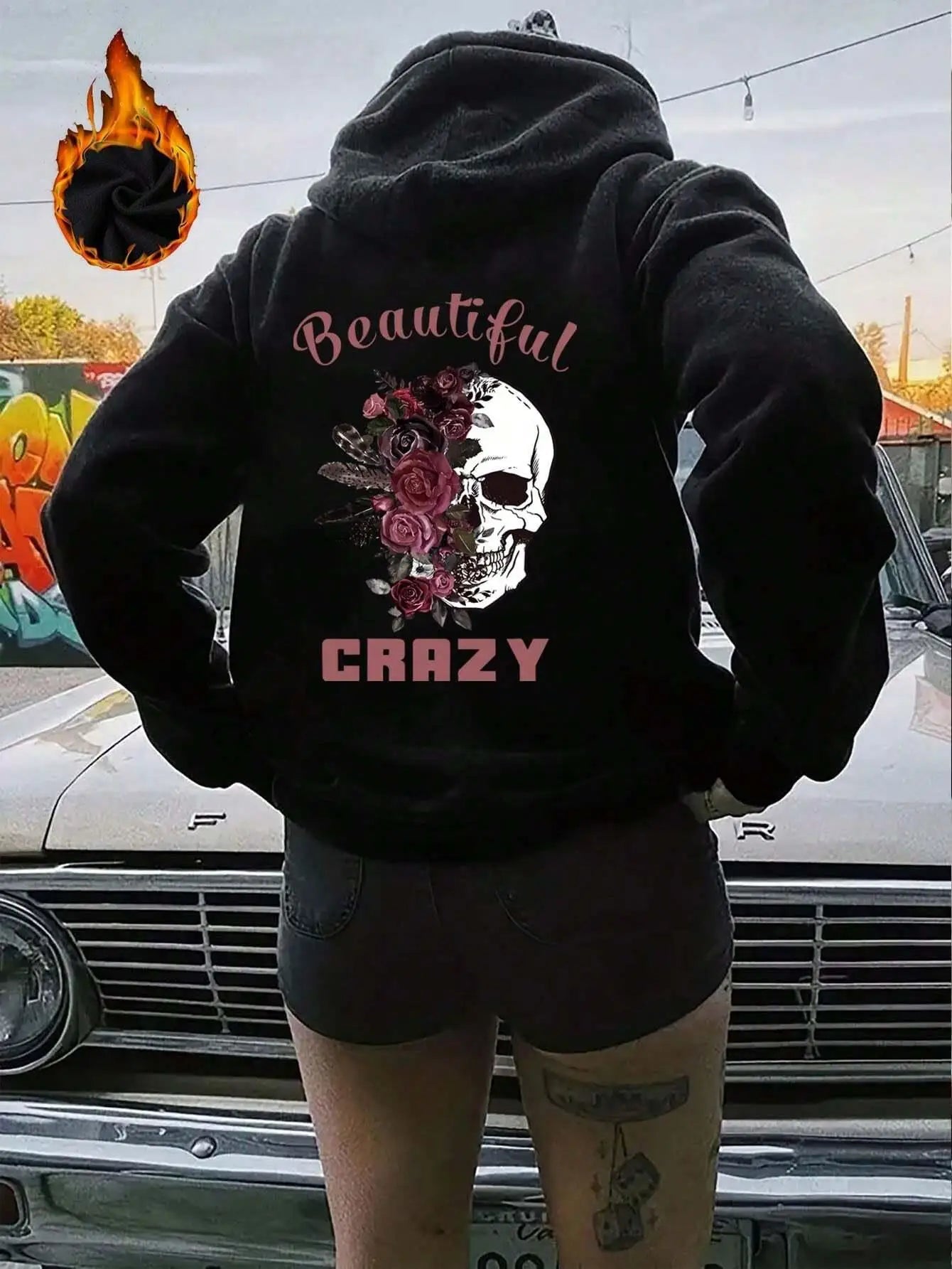 Totenkopf und Blumen bedruckte Hoodie