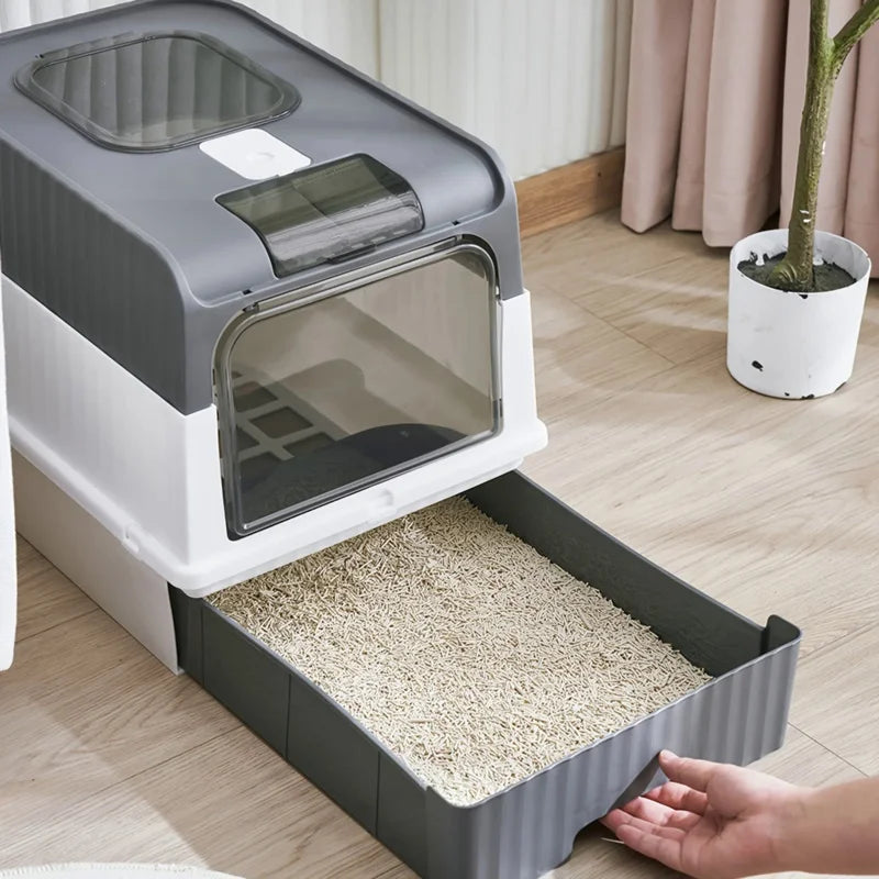 Tragbare, zusammenklappbare Katzentoilette mit Spritzschutz