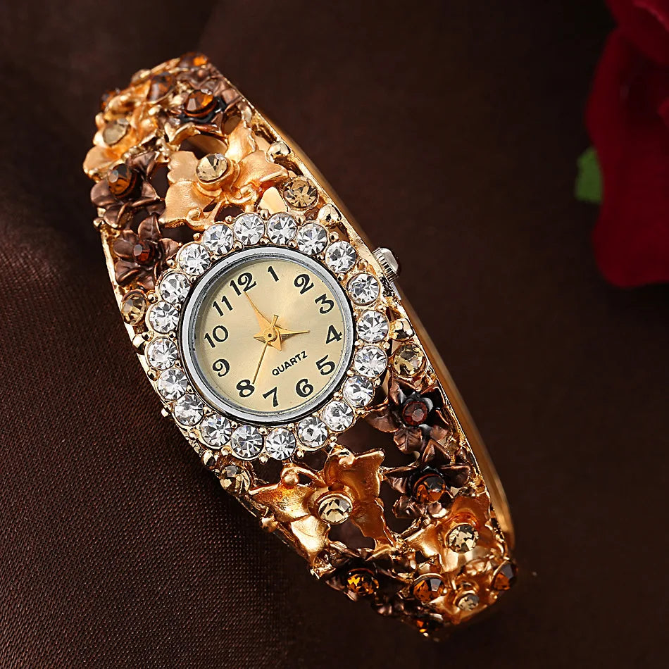 Damenuhr Edelstahl Strass Quarzuhr